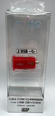 PURO Mini Dual USB Car Charger 2.1A Red Universal 12V 24V New Sealed